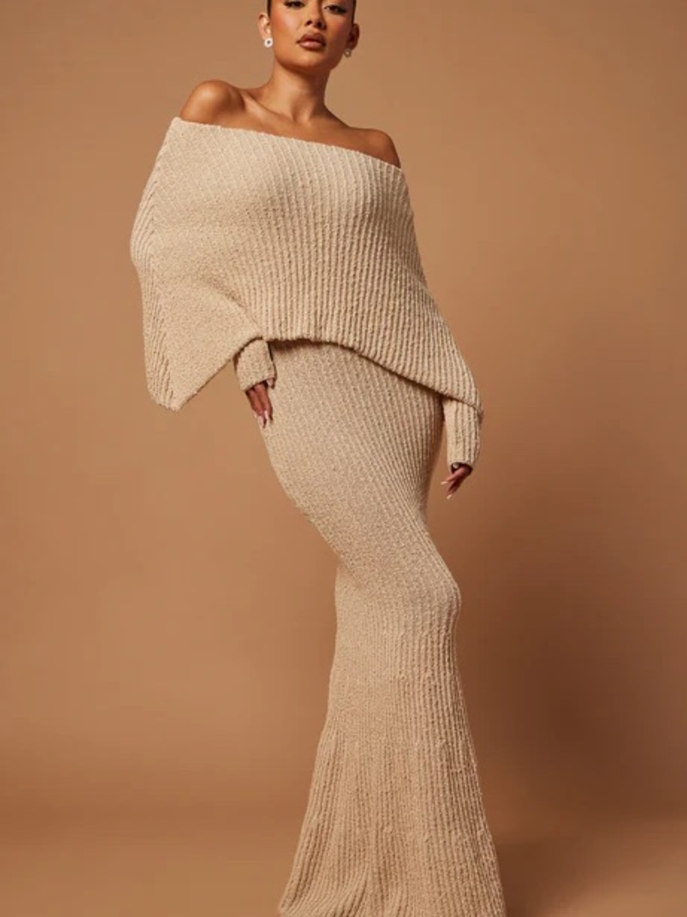 Fashion Nova Beige Knit Maxi Dress